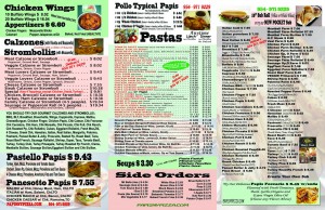 Papi's Menu Back